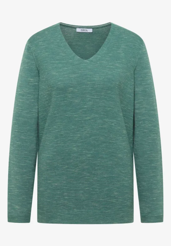 Pull à col en V smoky green heather melange