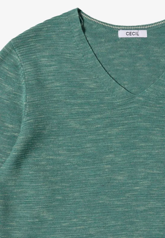 Pull à col en V smoky green heather melange