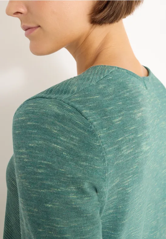 Pull à col en V smoky green heather melange