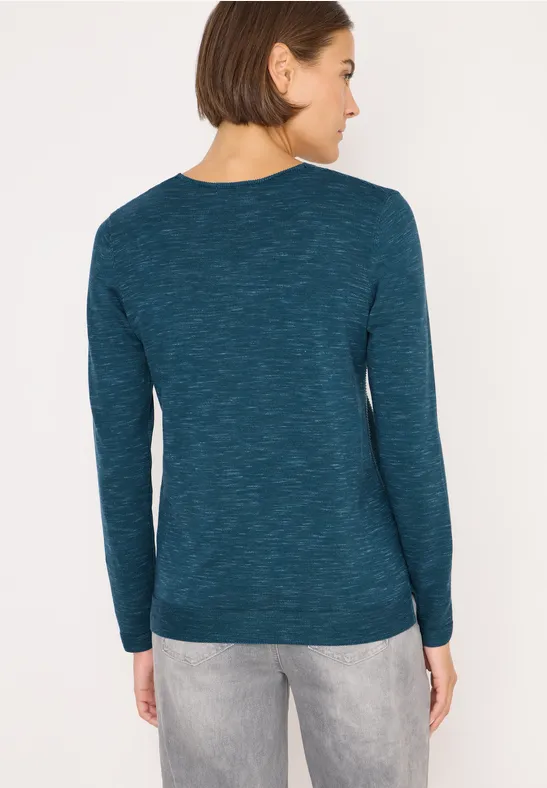 Pull à col en V teal blue heather melange