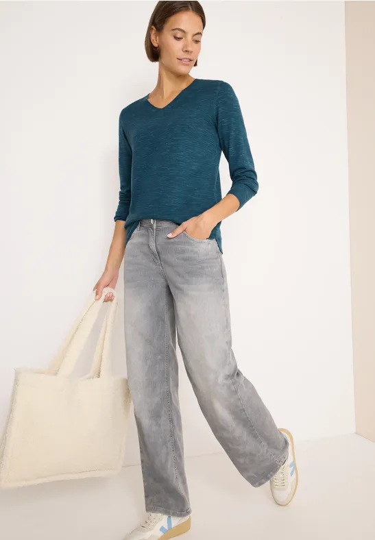 Pull à col en V teal blue heather melange