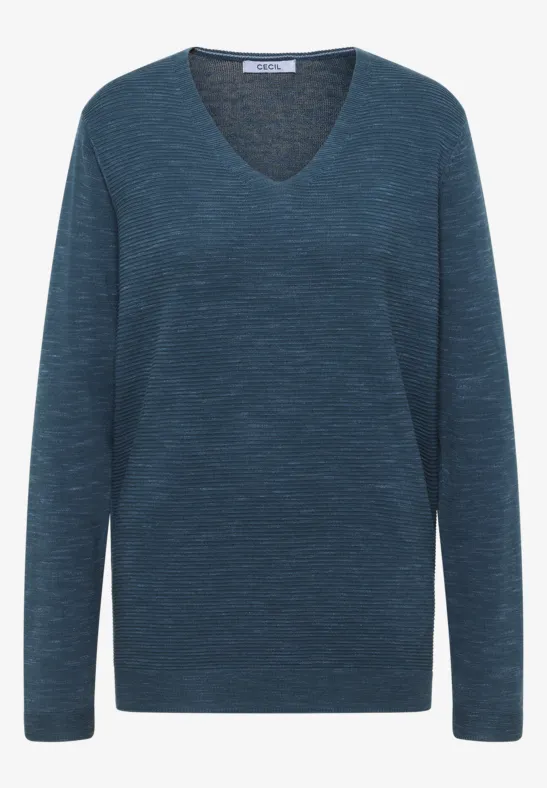 Pull à col en V teal blue heather melange