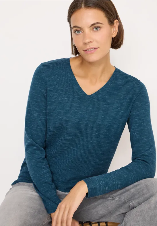Pull à col en V teal blue heather melange