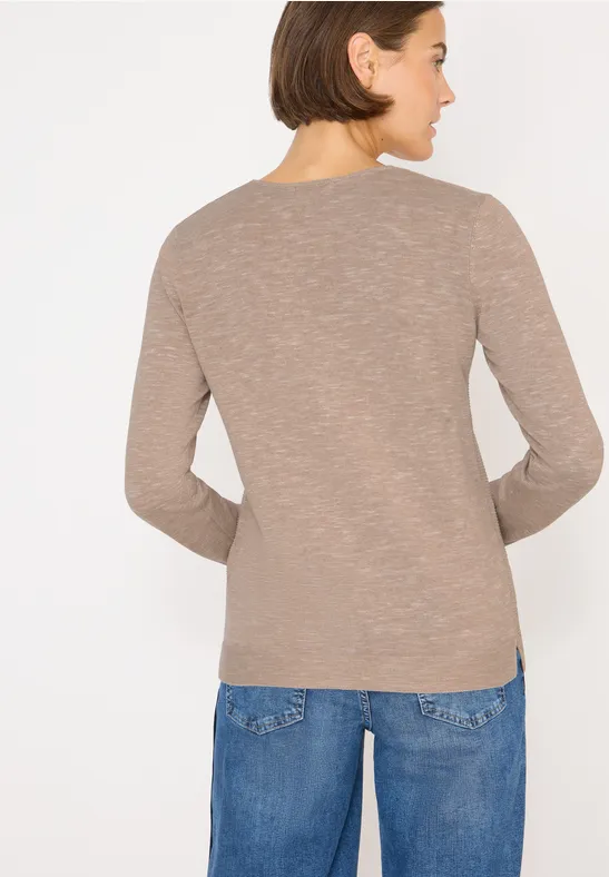 Pull à col en V toffee cream heather melange