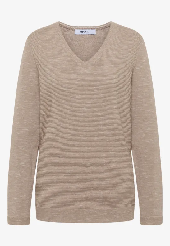 Pull à col en V toffee cream heather melange