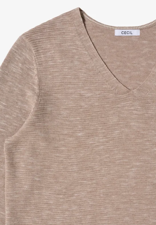 Pull à col en V toffee cream heather melange