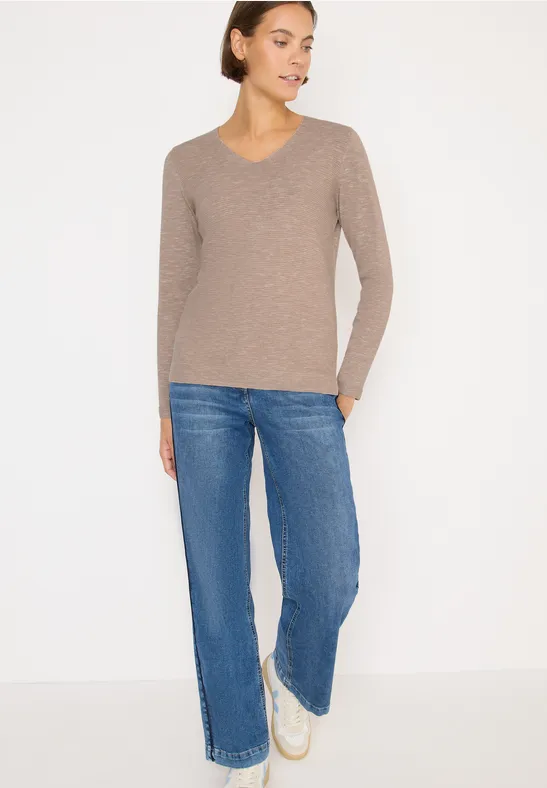 Pull à col en V toffee cream heather melange