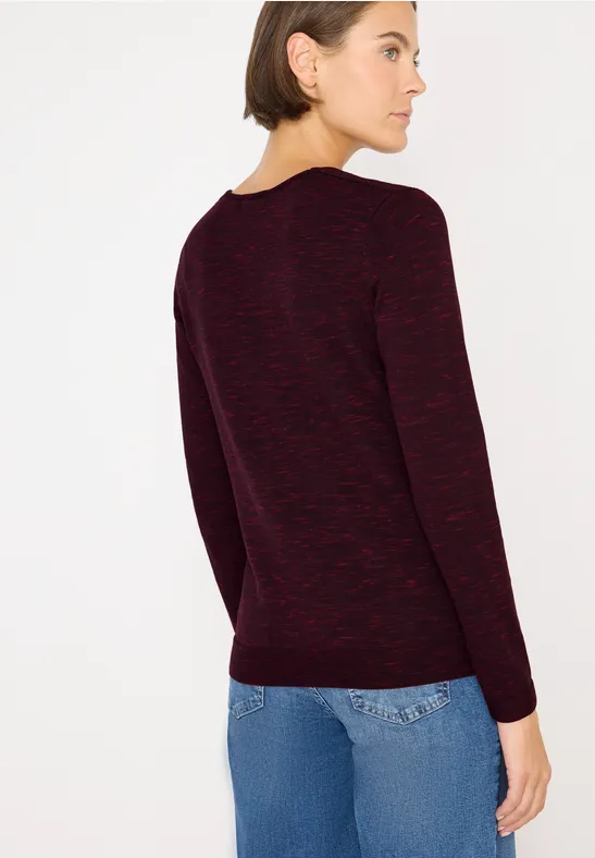 Trui met V-hals eggplant red heather melange