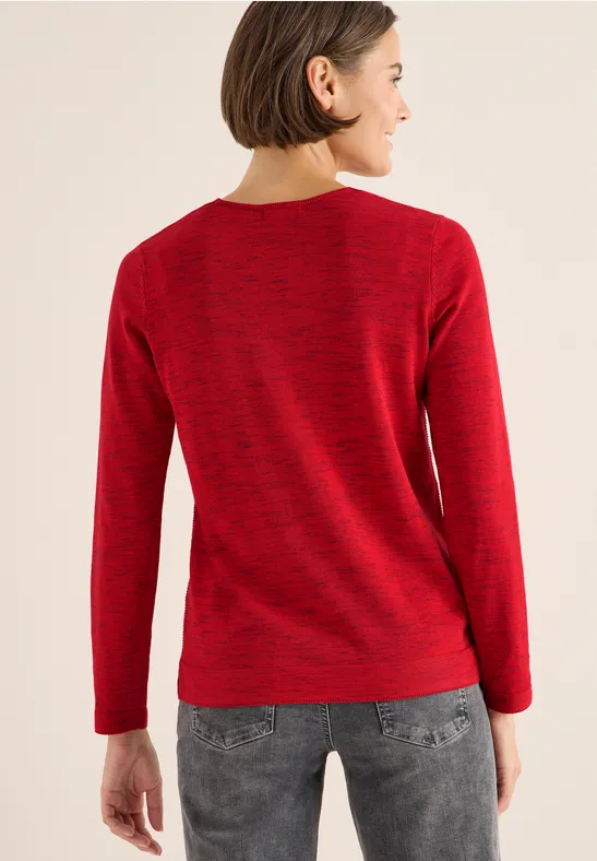 Trui met V-hals fiery red heather melange