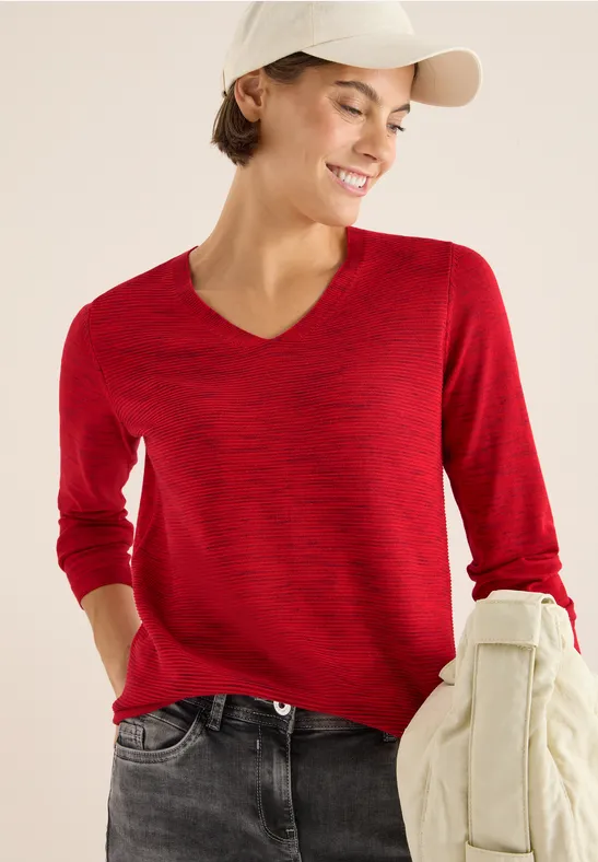 Trui met V-hals fiery red heather melange