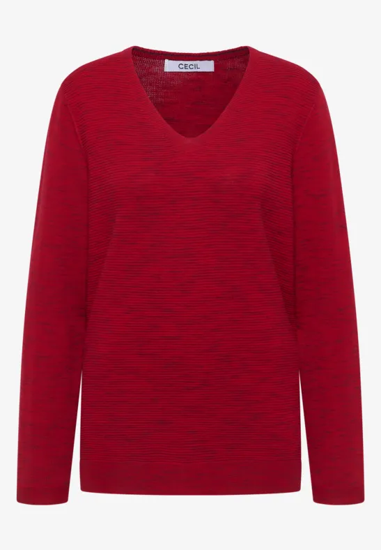 Trui met V-hals fiery red heather melange