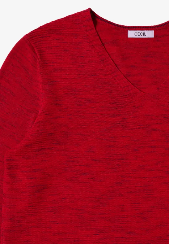 Trui met V-hals fiery red heather melange
