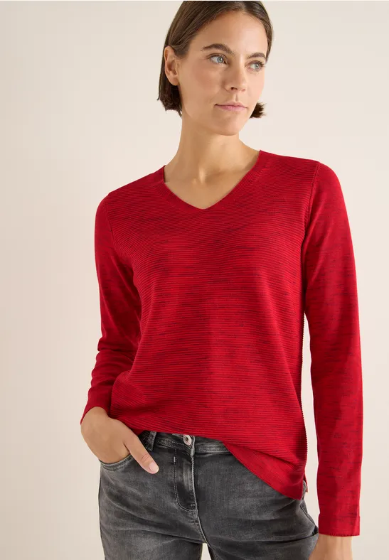 Trui met V-hals fiery red heather melange