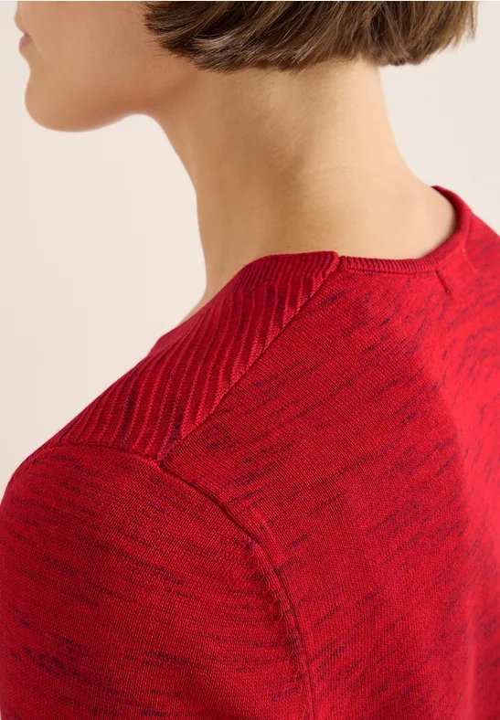 Trui met V-hals fiery red heather melange