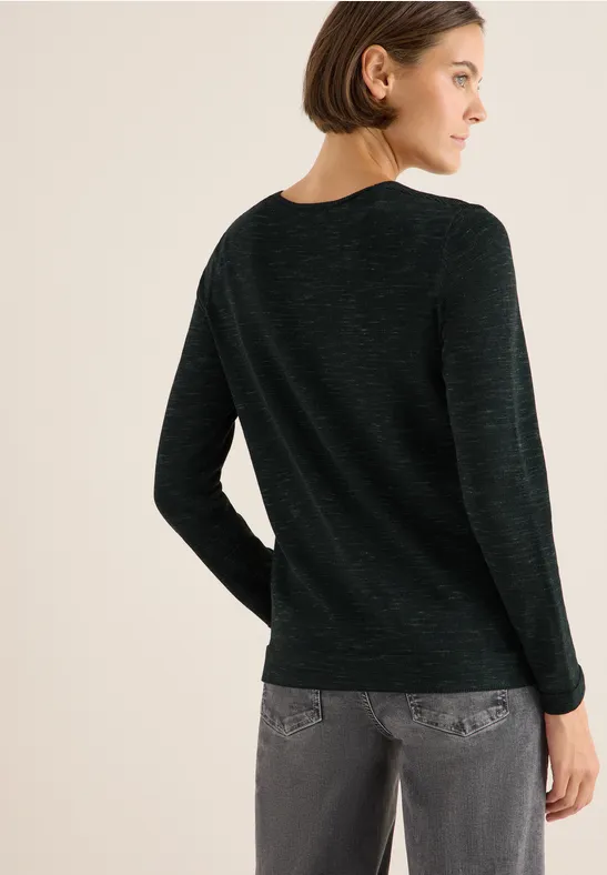 Pull à col en V ink green heather melange