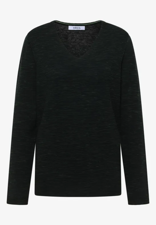 Pull à col en V ink green heather melange
