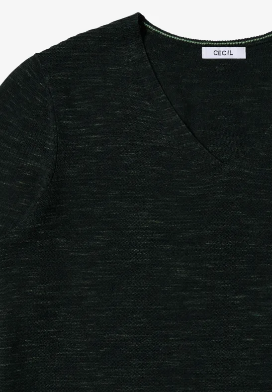 Pull à col en V ink green heather melange