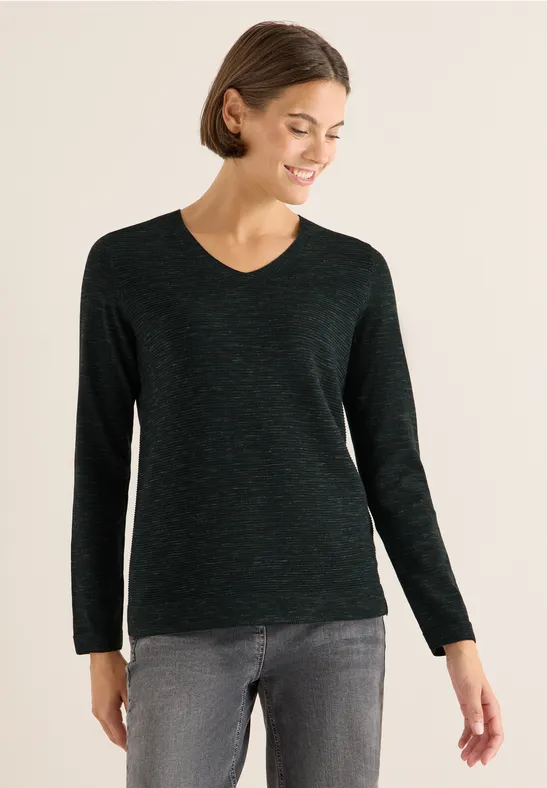 Pull à col en V ink green heather melange