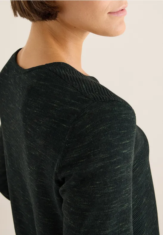 Pull à col en V ink green heather melange