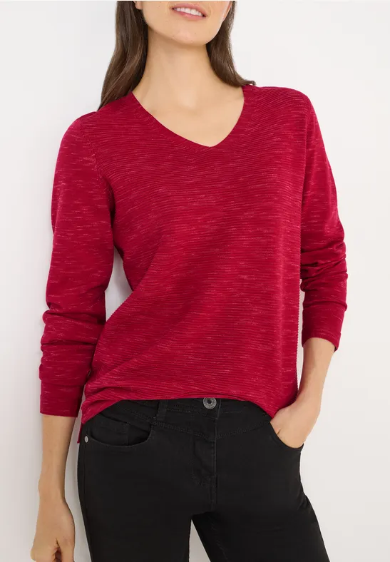Trui met V-hals beaujolais red heather mel.