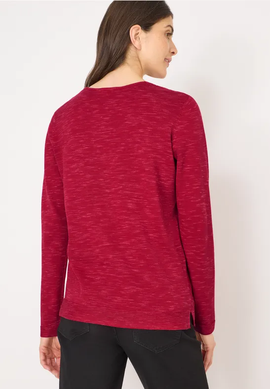 Trui met V-hals beaujolais red heather mel.