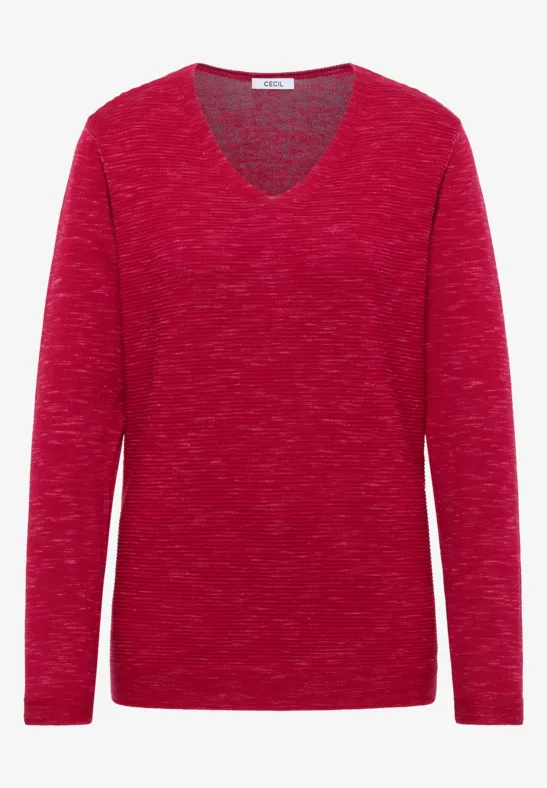 Trui met V-hals beaujolais red heather mel.