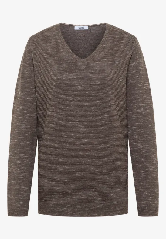 Trui met V-hals mushroom taupe heather mel.