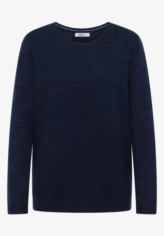 Rundhals Strukturpullover deep blue heather melange