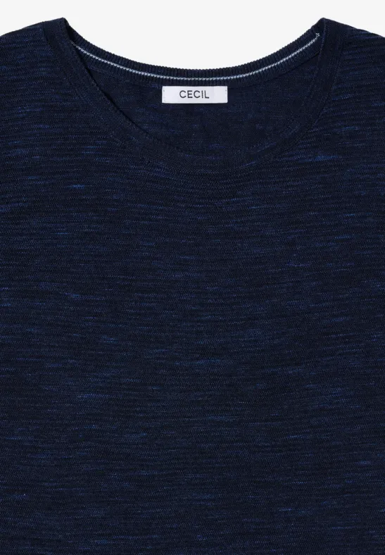 Rundhals Strukturpullover deep blue heather melange