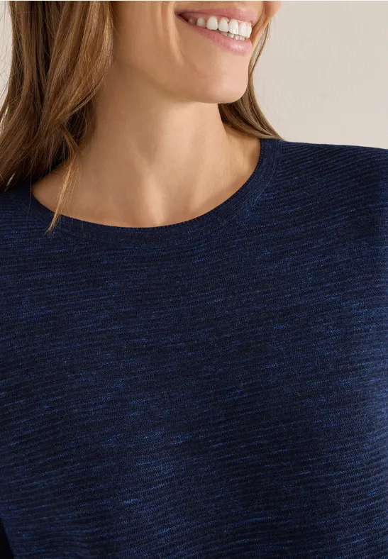 Rundhals Strukturpullover deep blue heather melange