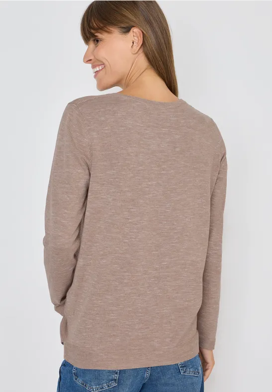 Rundhals Strukturpullover heather taupe melange
