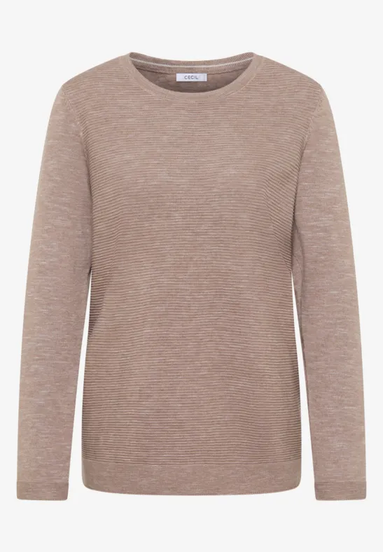 Rundhals Strukturpullover heather taupe melange