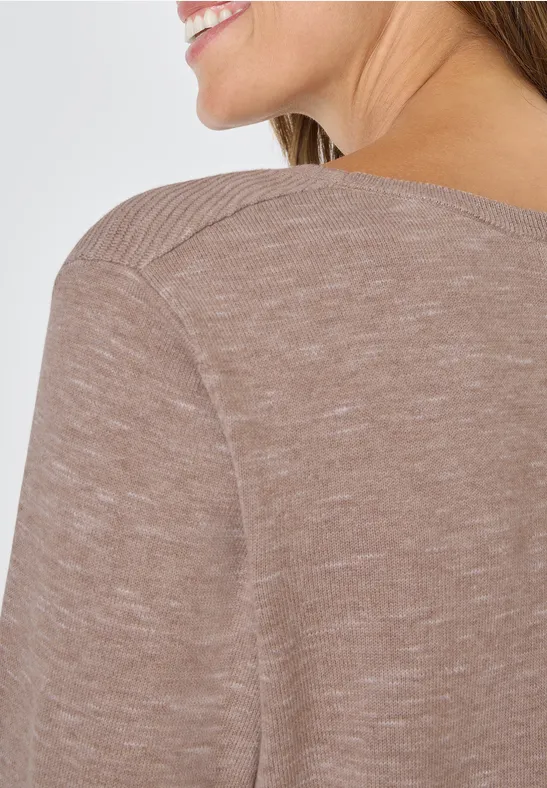 Rundhals Strukturpullover heather taupe melange