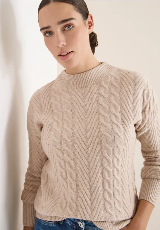 Pullover mit Zopfmuster sandalwood beige melange