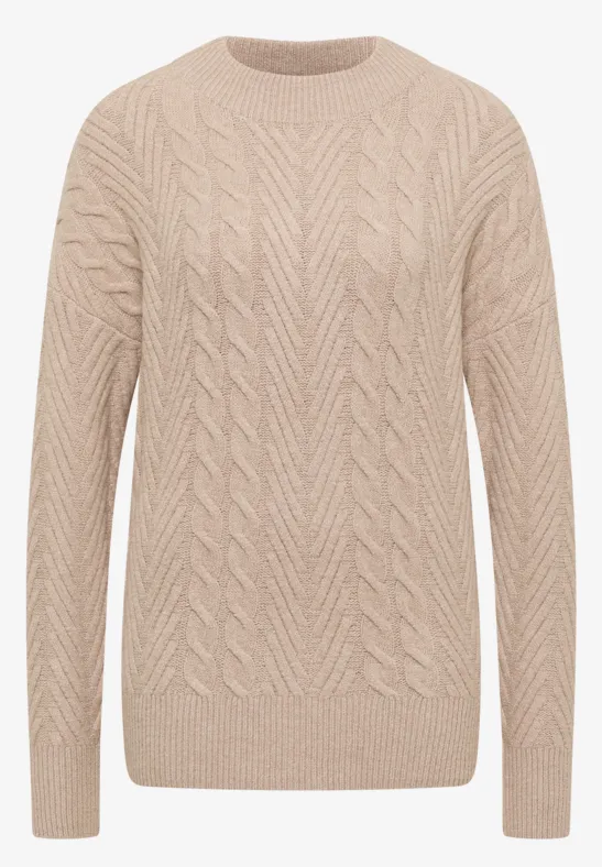 Pullover mit Zopfmuster sandalwood beige melange