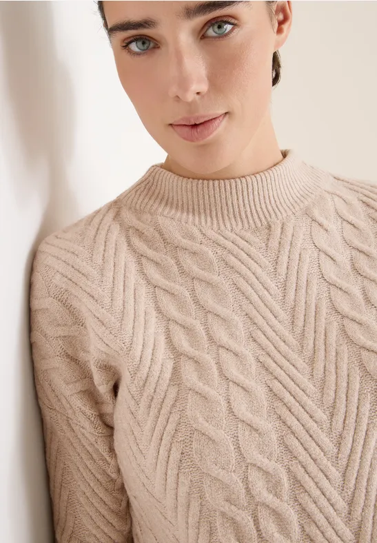 Pullover mit Zopfmuster sandalwood beige melange