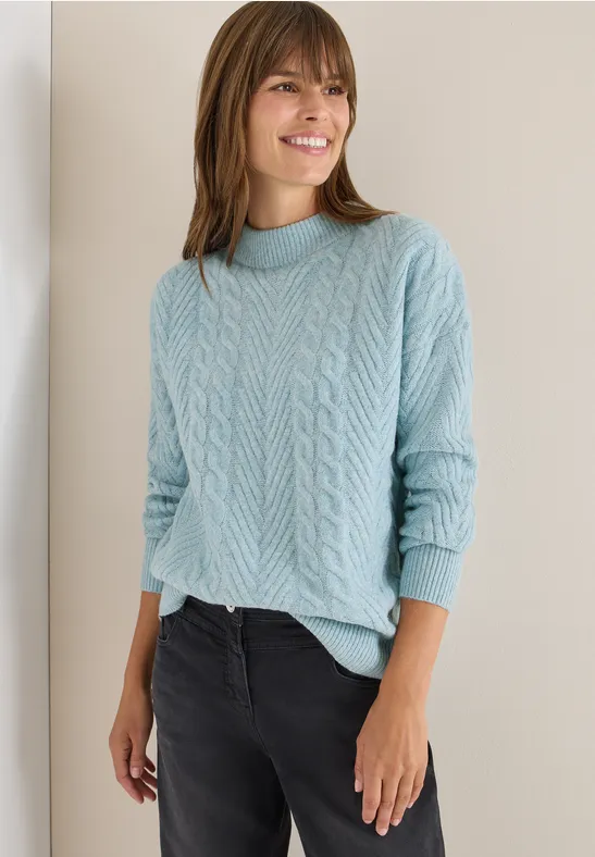 Pullover mit Strickmuster faded blue melange