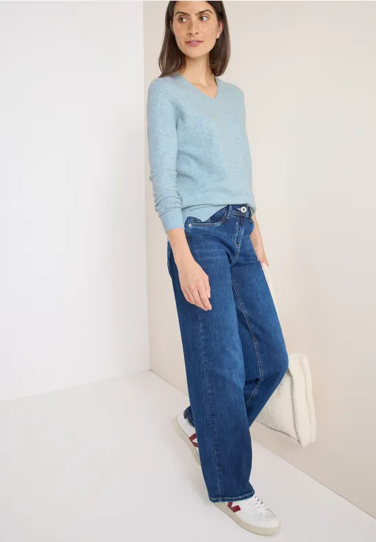 Gezellige trui met V-hals faded blue melange
