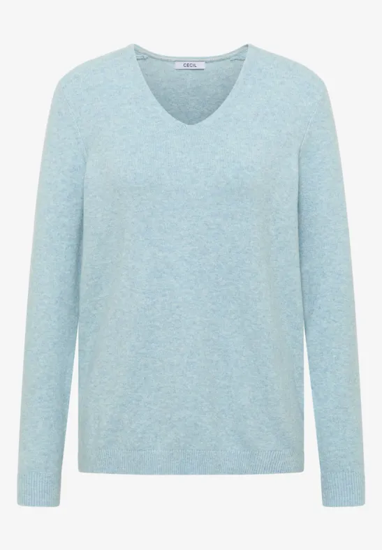 Gezellige trui met V-hals faded blue melange