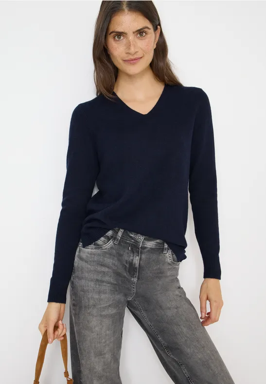 Kuscheliger V-Neck Pullover urban dark blue