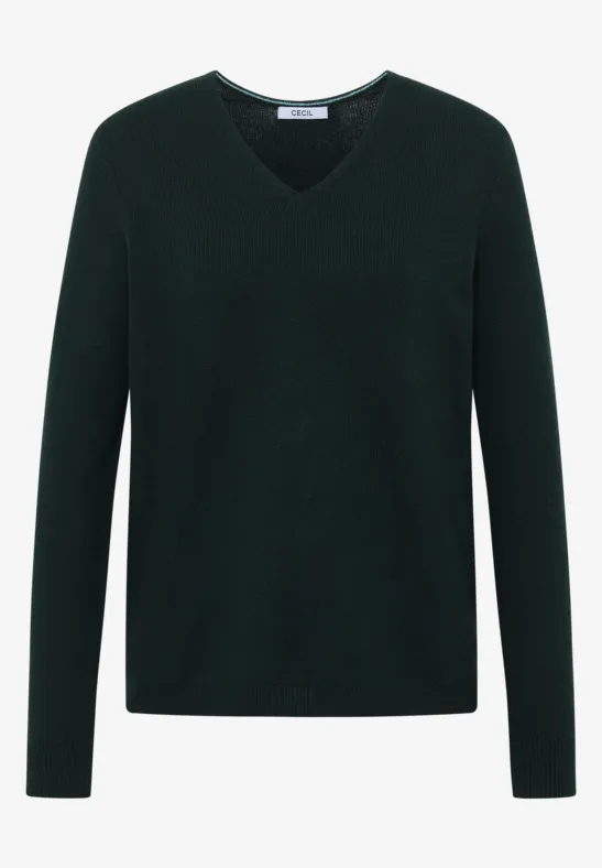 Gezellige trui met V-hals ink green