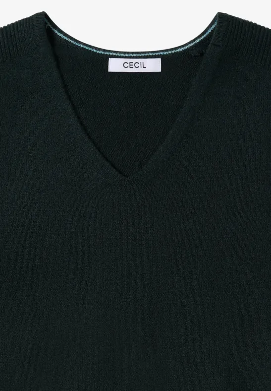 Gezellige trui met V-hals ink green