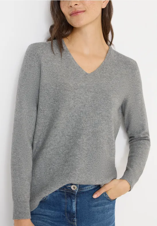 Gezellige trui met V-hals sporty grey melange