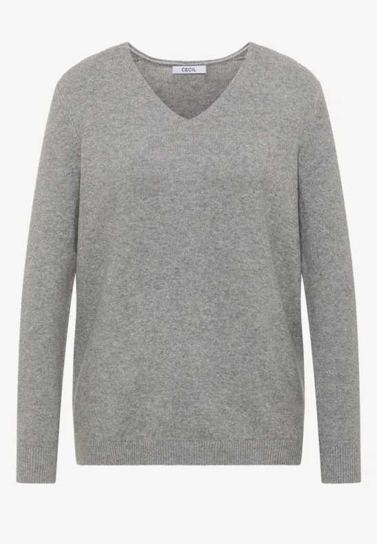 Gezellige trui met V-hals sporty grey melange