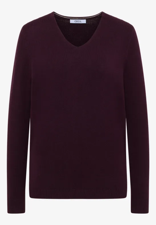 Gezellige trui met V-hals eggplant red