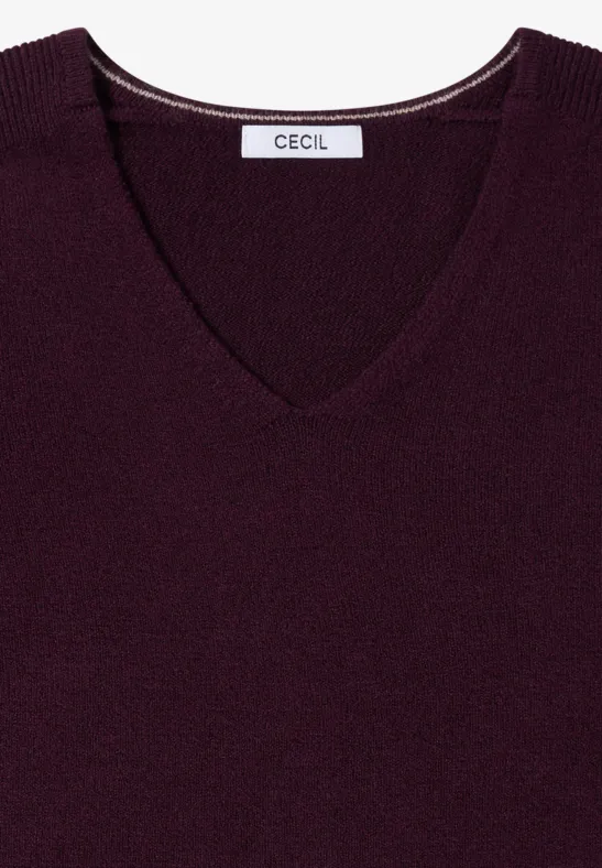 Gezellige trui met V-hals eggplant red