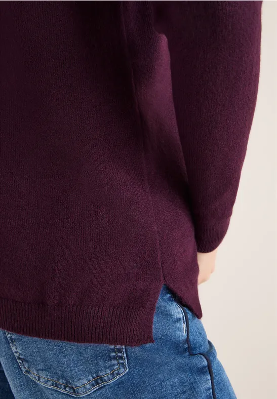 Gezellige trui met V-hals eggplant red