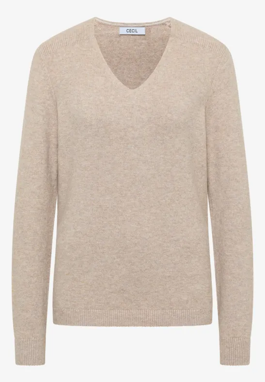 Kuscheliger V-Neck Pullover sandalwood beige melange