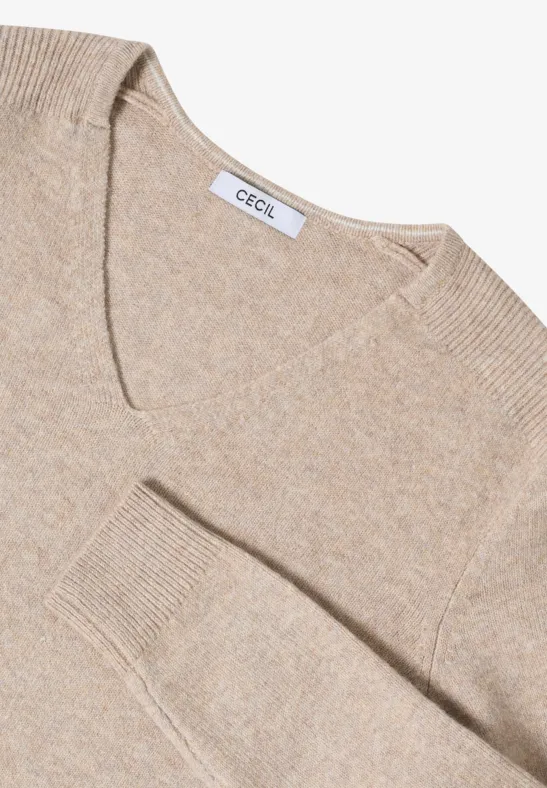 Kuscheliger V-Neck Pullover sandalwood beige melange