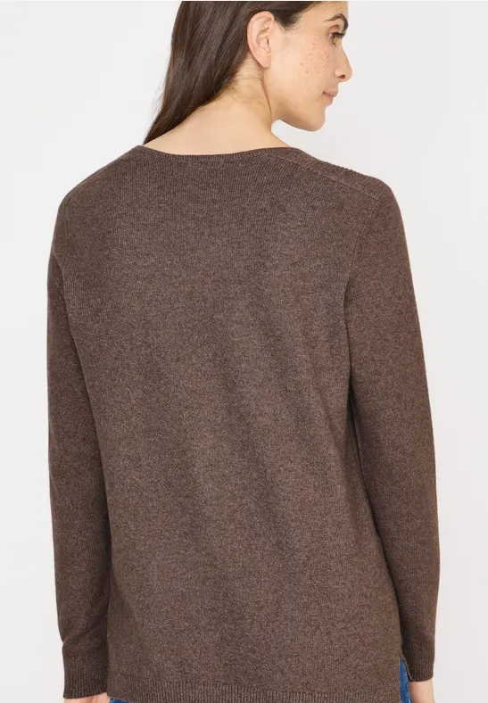 Gezellige trui met V-hals mushroom taupe melange